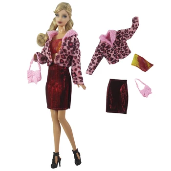 Red Leopard 1/6 BJD Doll Drabužius Barbie Drabužių Rinkinį, Komplektai, Striukės Paltai Viršuje, Sijonas Rankinėje 11.5