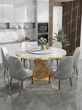 Roko valgomasis stalas ir kėdės derinys italijos prabangių apskritojo stalo Šiuolaikinės paprasta apskritojo stalo su patefonu