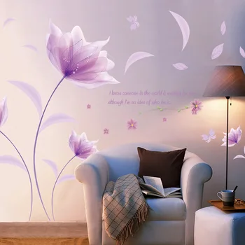 Romantiška Violetinės Gėlės Siena Lipdukas Meilės Gyvenimo Kambario, Miegamasis Namų Dekoro Meno Lipdukus Fone, Lipdukai, Tapetai Apdaila