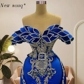 Royal Blue Off Peties Overskirts Vakaro Suknelės Kristalai Lapai Afrikos Tiesiai Įrengti Oficialią Satino Vestuvių Chalatai Šalis