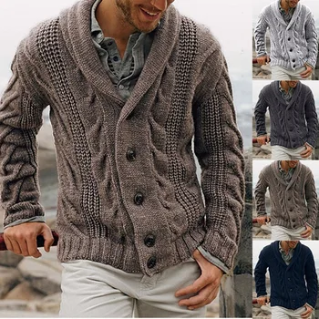 Rudens ir žiemos vyrų megztinis vieną krūtinėmis mados megzti megztinis didelio dydžio megztinį