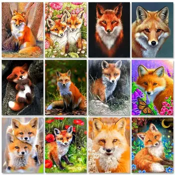 RUOPOTY Rėmo Tapybos Numeriai Fox Nuotraukos Gyvūnų rankų darbas 