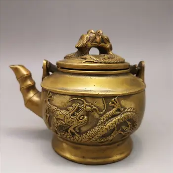 Senas Žalvaris Double Dragon Vyno Puodą Iš Kinijos Antikvariniai Daiktai, Kolekcija