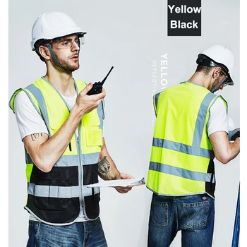 SFVest Vyrų krovinių darbo liemenė multi kišenės geltona juoda saugos liemenė atspindinti darbo drabužiai su užtrauktuku logotipo spausdinimo nemokamas pristatymas