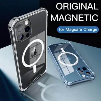 Skaidraus Akrilo Magsafe Magnetinio Belaidžio Įkrovimo Atveju iPhone 12 13 Pro 11 Max X XS XR 7 8Plus SE3 Kieti Šarvai Coque