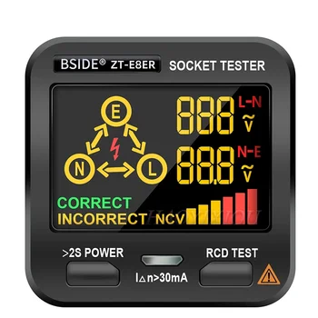 Skaitmeninis Lizdas Testeris BSIDE ZT-E8 Smart LCD Lizdo tikrinimo NCV Bandymo Įtampos Detektorius ES, JAV, UK Plug Ground Zero Linijos RCD Žymės