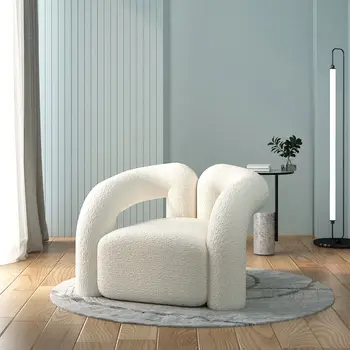 Sofa Vienos Kėdės Paprastos Šiuolaikinės Šiaurės Šalių Ju Raudonos Ėriuko Aksomo Kambarį Dizaineris Balta Laisvalaikio Kėdė, Fotelis