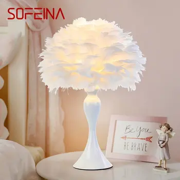 SOFEINA Modernus Stalo Lempa LED Kūrybinis Dizainas Mados Balta Plunksna Stalas Šviesos Namų Kambarį Merginos Miegamojo Lovos Dekoras