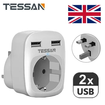 TESSAN Kelionės Adapteris UK Adapteris, Anglijoje, Europa Kištukas su 2 USB (2.4) Kelionės Prijunkite Maitinimo Adapteris, skirtas UK Airija Sienos Kroviklis