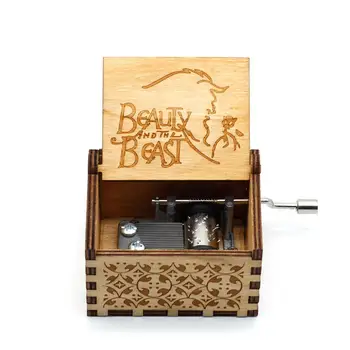 Tiesioginės prekybos kūrybos medžio drožyba music box žvėris ir grožio Juros periodo Parkas vertus-cranked music box Kalėdų dovana Helovinas