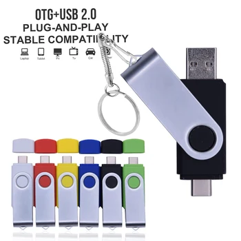 UBS 2.0 OTG, Flash Drive 2 1 Tipo C Pen Ratai Metalo USB Flash Drive 4GB 8GB 16GB 32GB 64GB 128GB 256 GB Pendrive