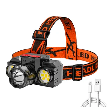 USB Įkraunamas LED Žibintas Super Šviesus priekinis žibintas Galvos Montuojamas Žvejybos Šviesos Kelis Apšvietimo Režimai Kempingas Žibintuvėlis