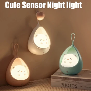 USB Įkrovimo Silikono Sienos Šviesos diodų (LED) Naktį Šviesos Jutiklis Kontrolės Mielas Gyvūnas Žmogaus Indukcinės Lempos Vaikams, Vaikų Miegamasis
