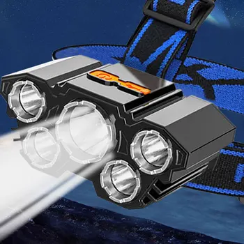 Usb Įkrovimo įmontuota Baterija 5 Led Stiprus priekinis žibintas Super Šviesus Galvos Montuojamas Žibintuvėlis Lauko Įkrovimo naktinė Žvejyba