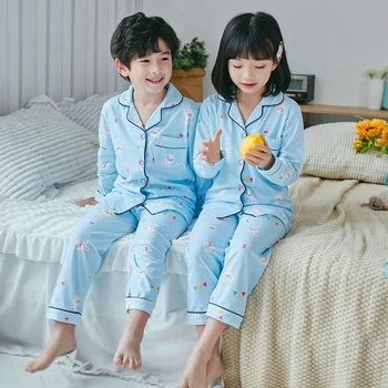 Vaikai Pižama Rinkiniai Kūdikių, Mergaičių ir Berniukų, Animacinių filmų Mygtuką, Pižamos Vaikas Medvilnės Drabužius ilgomis rankovėmis marškinėliai+Kelnės 2vnt Sleepwear