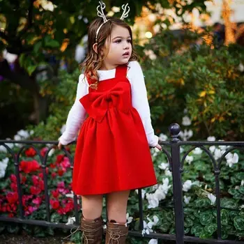 Vaikams, Kūdikių Mergaitės Lankas Aksomo Suknelė Princesė Šalies Kalėdų Suspender Suknelė