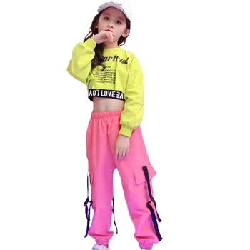 Vaikas Kpop Hip-Hop Drabužių Pasėlių Top ilgomis Rankovėmis Marškinėliai Bako Vest Streetwear Jogger Pants Mergina Džiazo Šokio Kostiumų Drabužiai