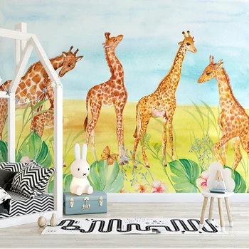 Vaiko Miegamasis, Sofa-Namų Dekoro, Sienų Tapetai Šiaurės šalių Šiuolaikinės Ranka-Dažytos Mielas Žirafa Sienų Tapybos Vandeniui 3D Sienų Lipdukai