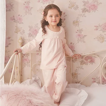 Vaikų Girl Lolita Lankas Pajama Komplektai Medvilnės Rožinė Viršūnes+Kelnės.Derliaus Vaikams, Vaikiška Nėrinių Pižamos komplektas.Royal Stiliaus Miego Loungewear