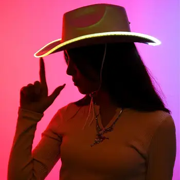 Vakarų Cowgirl Stilių Skrybėlę Retro Stiliaus Blizgančiais LED Šviesos Kraštų Džiazo Top Hat Gimtadienio Šventė Jautėsi Kaubojaus Kepurė Vyrams, Moterims