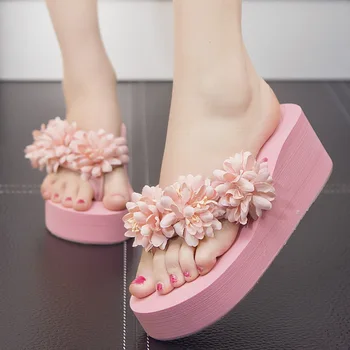 Vasaros candy spalva, 6cm pleištai fifo batai gėlių įrašą toe platforma sandalai moterims didelis dydis 41 42 šlepetės mergaitėms skaidres 2018