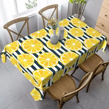 Vasarą, Geltona citrinos vaisių Stačiakampio staltiesė Atostogų dekoracijos Vandeniui audinio stalo dangtis virtuvės stalo dekoras