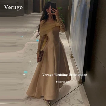 Verngo Šampano Linijos Oficialią Vakaro Suknelės Saudo Arabų Lady Prom Chalatai Blizgučiai Ilgomis Rankovėmis Proga Atveju, Chalatai