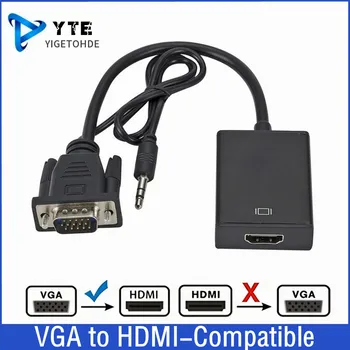 VGA į HDMI suderinamus Adapterio Kabeliu Su Garso Išvesties HD 1080P VGA2HDMI-suderinama Konverteris, Skirtas PC Nešiojamas su HDTV Projektorius