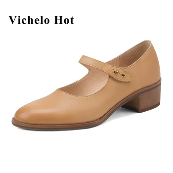 Vichelo Karšto natūralios odos, suapvalinti tne med kulno seklių batai moterims prancūzijos retro grožį panele streetwear mados kietas siurbliai L37