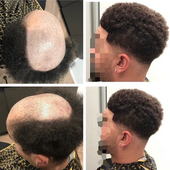 Vyriški Toupee Black Vyrų 6mm Afro Curl Toupee Afrikos Amerikos Plaukų Perukai Vienetas Juoda Vyro 8x10
