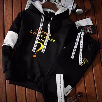 Vyriškų Megztinių Nustatyti Atsitiktinės Prabangos Simbolis Mados Hoodies+Sweatpants Tracksuit Unisex sportinis Kostiumas Vyrų Megztinis Streetwear Medžiaga