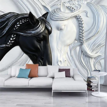 wellyu Mados juodos ir baltos spalvos dviguba arklių iškilumo TV fono sienos užsakymą didelės freskos žalia tapetai papel de parede