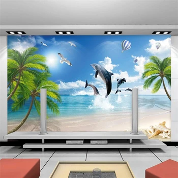 wellyu papel de parede 3d užsakymą tapetai 3D Delfinų Paplūdimys, Seaview Foną tapetai, Sienų Tapyba už kambarį