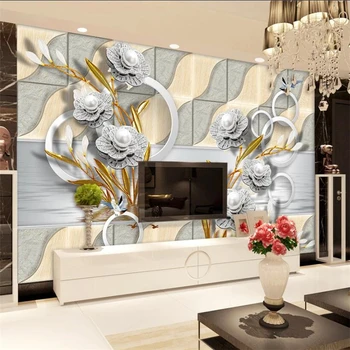 wellyu Pritaikyti didelių sienos dailininko imitacija minkštas krepšys trimatis gėlių iškilumo TV foną, sienos tapetai