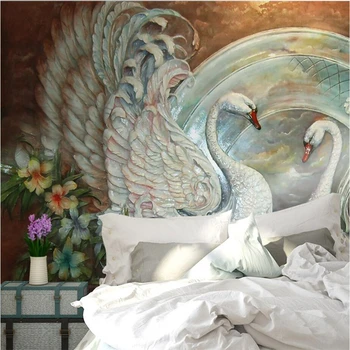 wellyu tėtis peint Europos 3D trimatis reljefo Swan gėlių sienos dekoratyvinis dažymas papel tapiz duvar kagit