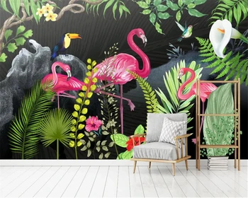 wellyu Užsakymą didelės sienos dailininko ranka-dažytos atogrąžų flamingo gyvenamasis kambarys sofos foną
