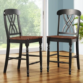 Weston Namų Ohana Counter Aukščio Kėdės - Black & Ąžuolas - Rinkinys, 2chairs valgomasis, valgomojo kėdės