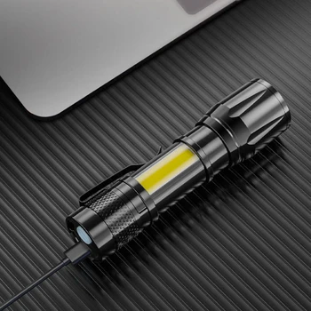 XPE+COB LED Galingas Žibintuvėlis 400mAh įmontuota Baterija USB Įkraunamas Žibintuvėlis