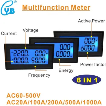 YB5140DM AC 20A 100A 200A Volt Amp Skaitiklio Skydelis LCD Digital Voltmeter Ammeter Įtampa Srovės Mete Dažnio Energijos AC60-500V