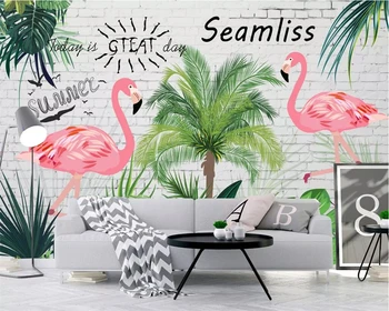 Šiaurės sienų tapetai tropinių miškų, bananų lapų flamingo sodo kambarį, miegamąjį, TV foną, 3d tapetai