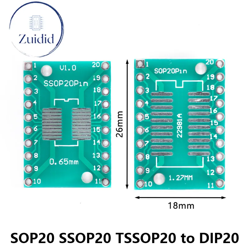 10vnt/daug SOP20 SSOP20 TSSOP20 į DIP20 Pinboard SMD Ruožtu CINKAVIMAS Adapteris 0,65 mm/1.27 mm iki 2.54 mm CINKAVIMAS Pin Pikis PCB Lenta Skaičiuoklė
