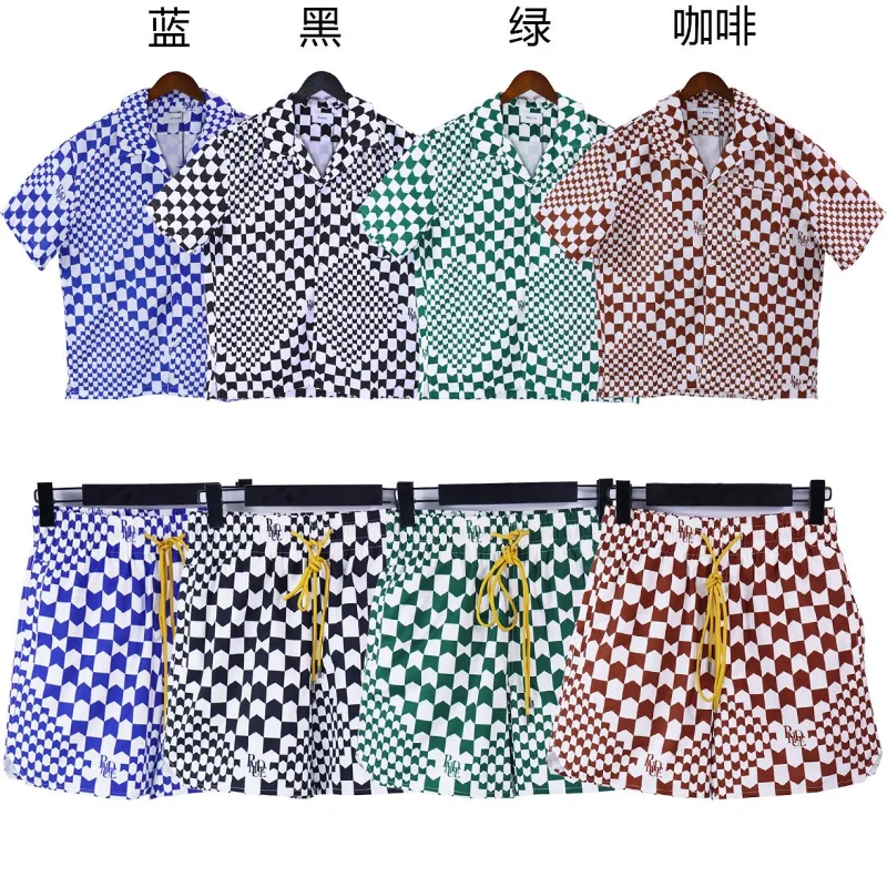 23SS Aukščiausio Lygio Versija Havajų Marškinėliai Rhude T Shirt Vyrai Moterys ES Dydis 100% Medvilnė Rhude Viršuje Tees Mados Vasaros Karinės
