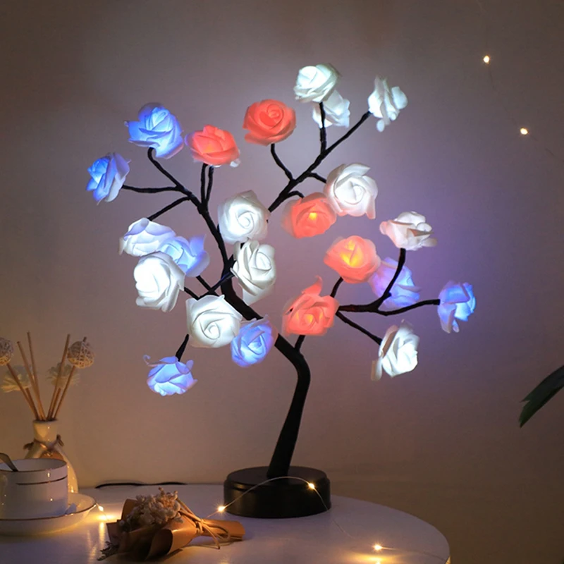 24 LED Rožės Gėlių, Medžių Apšvietimas RGB 17 Spalva Lempa, Motinos Dieną, Naktį Šviesos Namuose Šalis, Kalėdų, Vestuvių Dekoravimas
