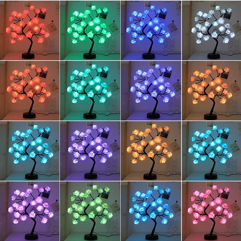 24 LED Rožės Gėlių, Medžių Apšvietimas RGB 17 Spalva Lempa, Motinos Dieną, Naktį Šviesos Namuose Šalis, Kalėdų, Vestuvių Dekoravimas
