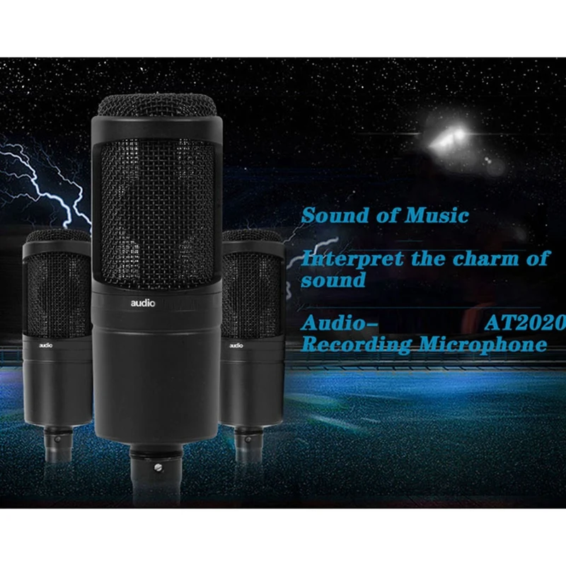 2X Garso AT2020 Cardioid Kondensatoriaus Mikrofonas, 20-20000Hz Trijų Pin XLRM Vyrų Mikrofono Inkaro Karaoke MIC