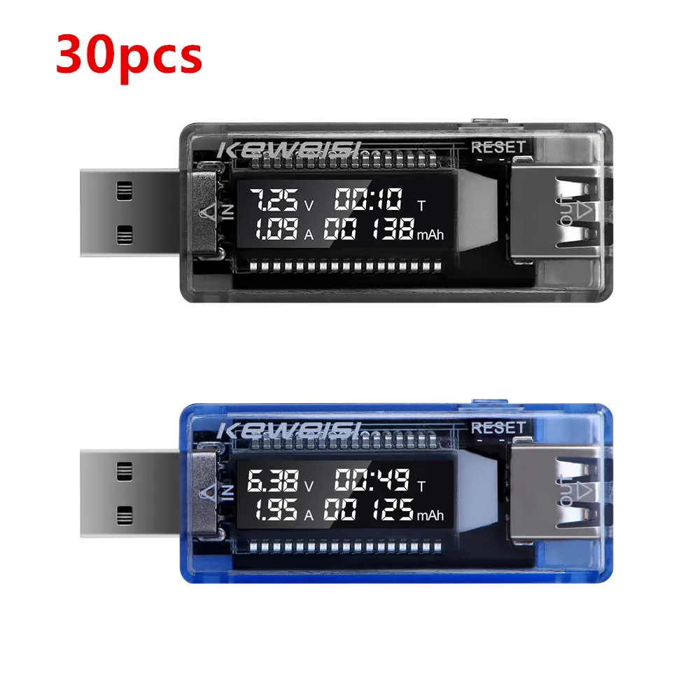 30Pcs/Set USB Testeris Srovė Įkroviklio Talpa Testeris Voltų Srovės voltmetras Mobiliojo Energijos Detektorių Akumuliatoriaus Testas