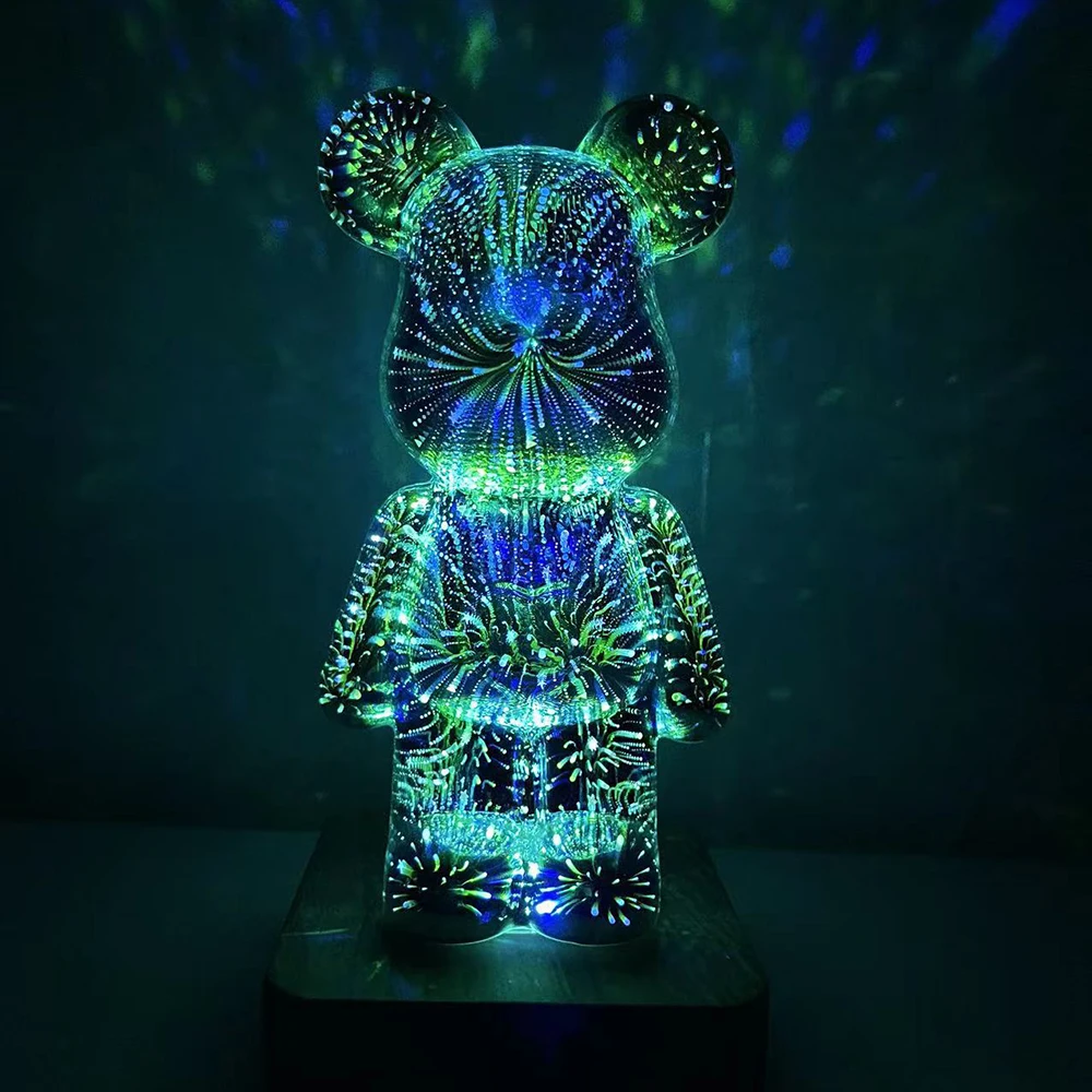 3D Fejerverkų Lokys LED Kambario Atmosferą Šviesos Darbalaukio Apdailos Naktį Lempos RGB Projektoriaus Romantiškas Stalo Miegamojo Puošimas USB Kištukas
