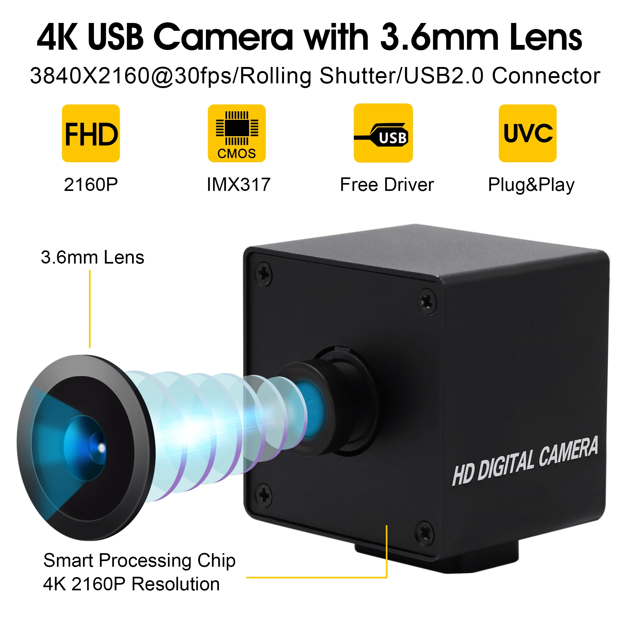 Be Iškraipymų 4K USB Kamera 3840x2160 Mjpeg 30 kadrų per sekundę Didelės Spartos Nemokama Vairuotojo Mini USB Kamera, Web Cam Live Vaizdo konferencijos, vaizdo kamera 4k