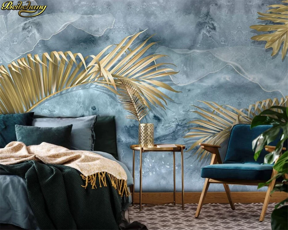 beibehang Užsakymą sienos popieriaus freskos šviežių augalų aukso lapai Šiaurės TV, sofa fono sienos papel de parede 3d tapetai