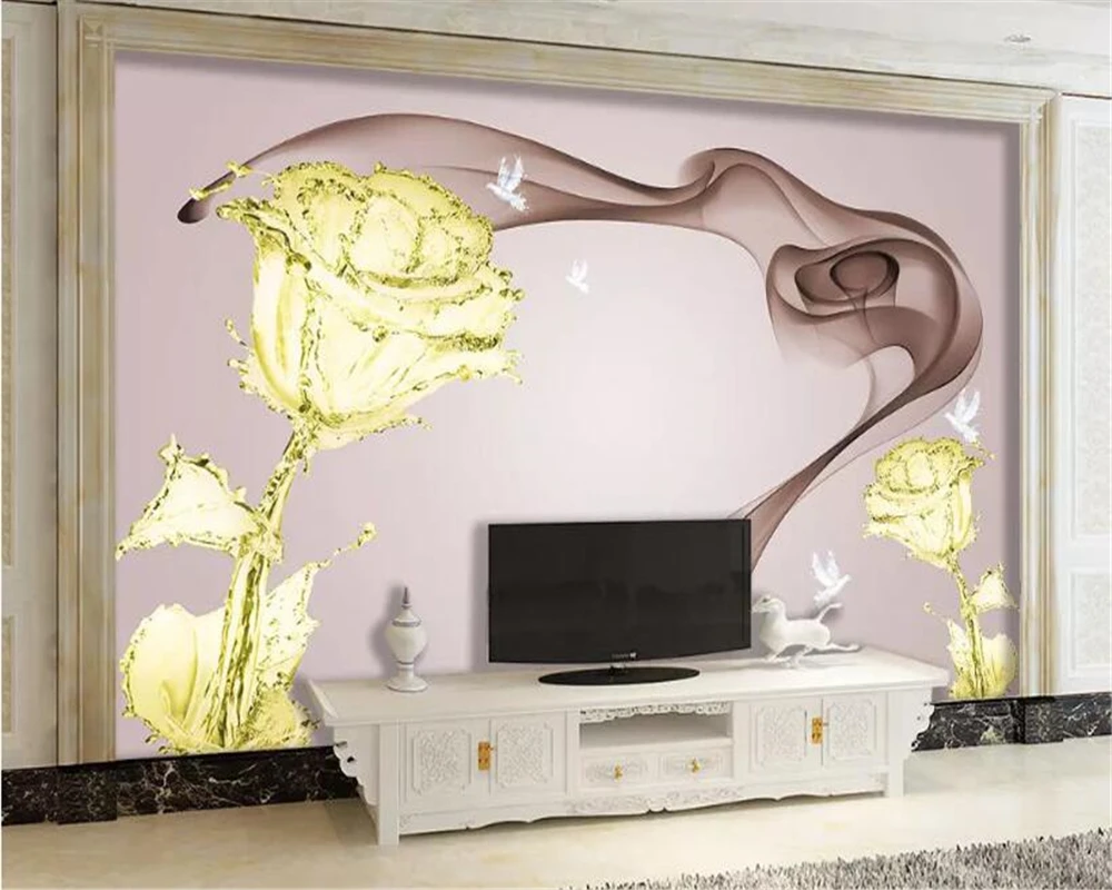 beibehang Vinilo wallSticker tapetai dūmų golden flower tapetai, rose foto tapetai, fone, sienos tapetai, sienų ir 3 d